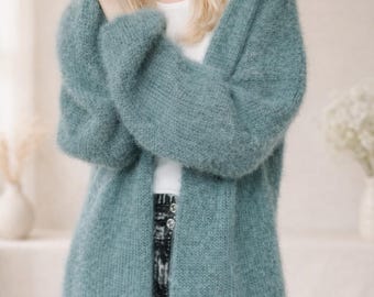 Hand Knitted Alpaca Cardigan, Soft and Fluffy Cardigan, Open Front Cardigan