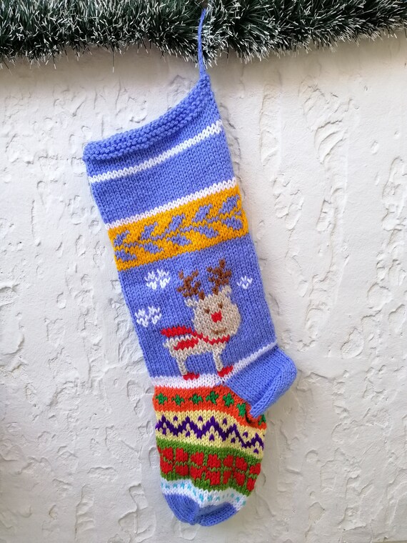 Knitted Christmas Stocking With Name Hand Knit Personalized Green Santa Trees Christmas Decoration Knitted Christmas Stocking With Name Hand Knit Personalized Green Santa Trees Christmas Decoration