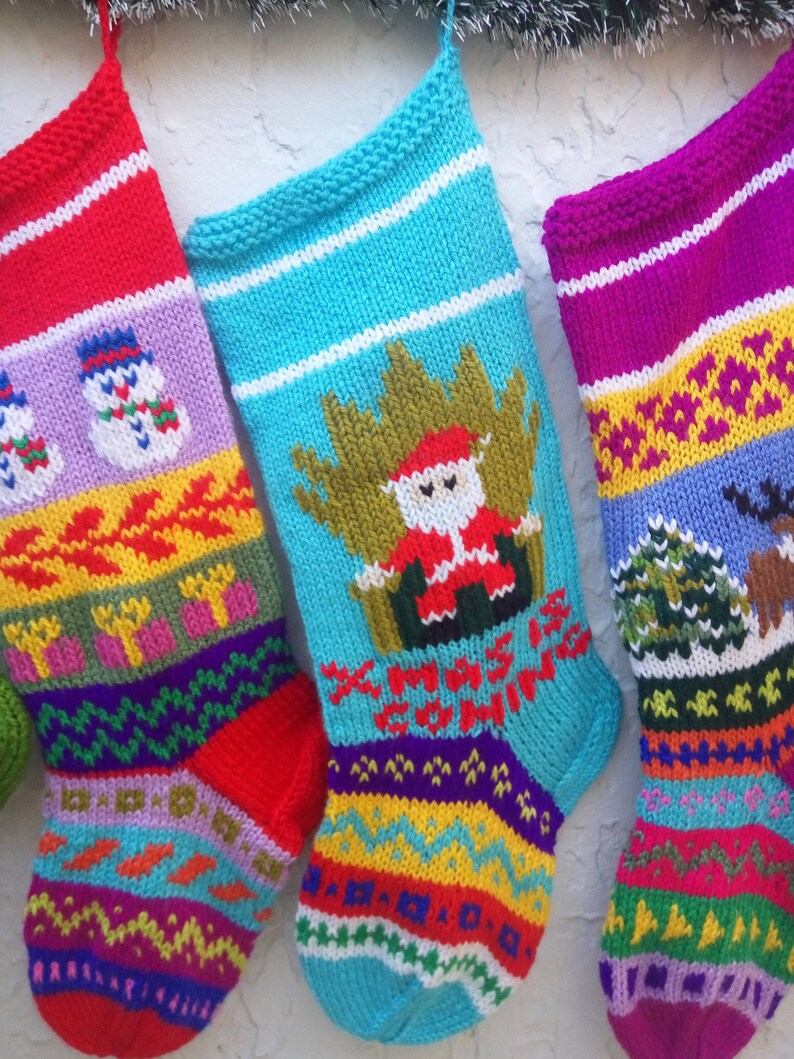Knitted stocking with name Christmas socks Knit Christmas | Etsy