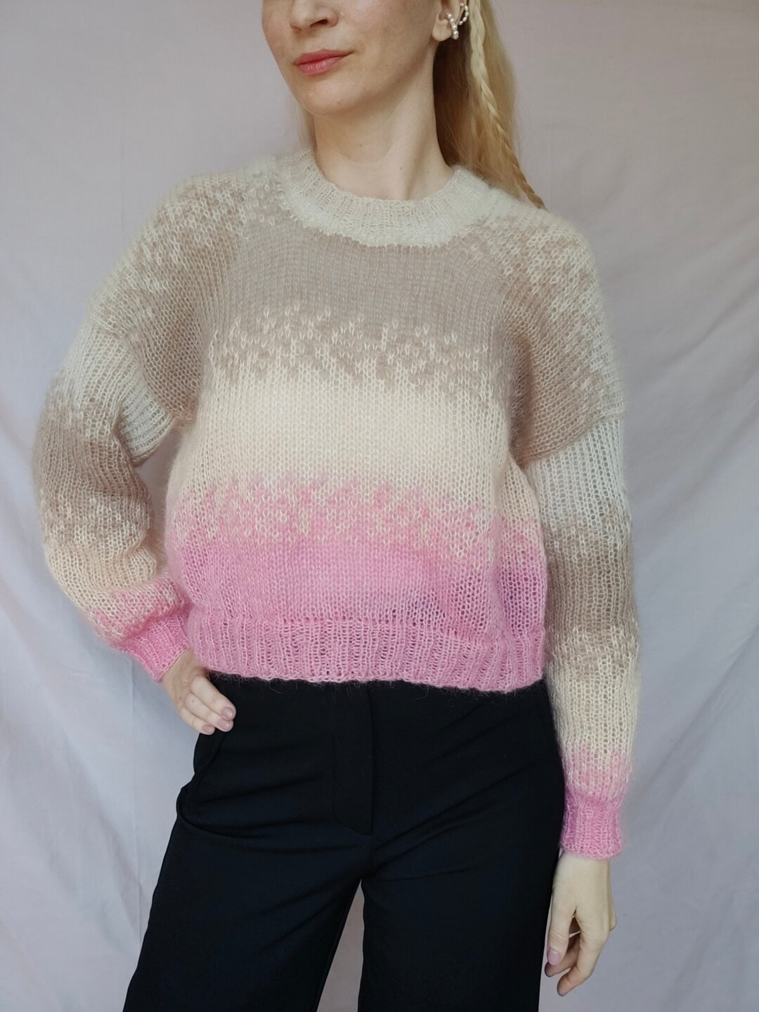 Loose Colorblock Mohair Sweater main image 0
