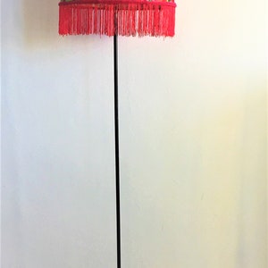Red fabric lampshade with Australian waratah flowers and red fringe, tabletop lampshade or floor stand lampshade.