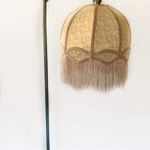 Gold and beige lace fabric lampshade, vintage style, ceiling lampshade, home decor, fringed lampshade, handmade lampshade.