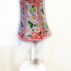 Pink blue and white floral lampshade, Fabric lampshade, vintage style, tabletop, bedside or floor lamp stand lampshade.