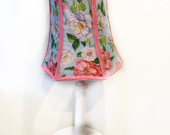 Vintage Style Floral Lampshade, Pink & Blue Fabric, Tabletop Decor