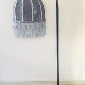 Grey lace and fabric vintage style lampshade, beaded and fringed lampshade, handmade lampshade.