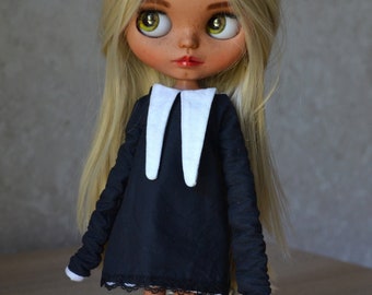 Strój na Halloween dla lalki Blythe, strój w stylu gotyckim dla Neo Blythe, czarne ubrania vintage dla lalki Blythe, strój ze starymi skrzydłami dla lalki Blythe