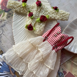 Blythe-poppenkleding, rood blythe-kostuum, blythe-popjurk en -trui, blythe aangepaste poppenoutfitjurk, accessoires voor poppenkleding