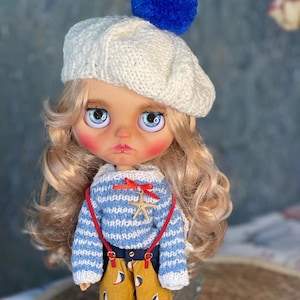 Summer clothes  set for Blythe collection doll. Doll outfit  costume for blythe doll pants sweater and beret, blythe clothes,  Obitsu 24/22