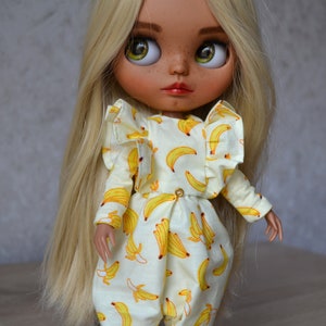 blythe clothes, jumpsuit for blythe doll banana print, blythe overall, blythe vintage outfit, outfit for blythe doll, Clothes for blythe