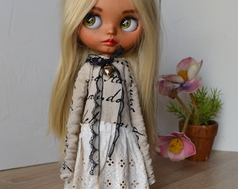 Blythe vintage dress - Blythe dress - Blythe doll dress - boho blythe dress - Retro blythe dress - Outfit for blythe doll  tea stained