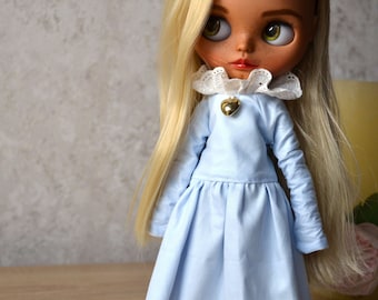 Vintage long Blythe doll blue dress, Blythe clothes, Boho dress for blythe, Pullip dress, Blythe outfit,Vintage blythe dress,Clothes blythe