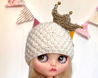 Blythe Hut mit Krone, niedliche Häkelmütze für Blythe, Blythe Wintermütze, Outfit Blythe, Blythe Kleidung, Accessoire für Blythe