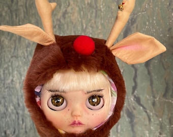 Blythe doll clothes, deer hat for blythe doll, outfit for blythe, ooak doll custom, Blythe doll hat, blythe clothing