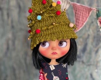 Christmas tree hat for Neo Blythe doll, gbaby Hat for Blythe Doll,  Christmas hat for custom blythe ,Blythe clothes, blythe outfits