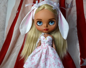 Vintage Blythe-poppenset jurk en motorkap, Blythe-kleding, Blythe-hoed, kleding voor Blythe, Pullip-kleding, Blythe-outfit, Momoko-jurk