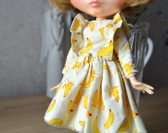 Blythe vintage dress, clothes for blythe , banana blythe boho dress, retro  dress for neo blythe