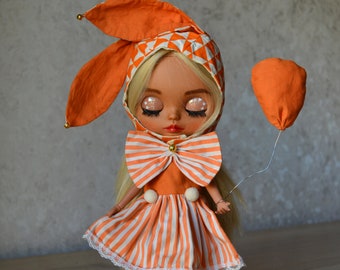 Suit for blythe, dress for blythe doll with balloon, blythe clothes, blythe vintage outfit, outfit for blythe doll, blythe hat, blythe set
