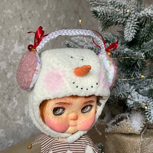 Sneeuwpop Blythe hoed, kerstmuts voor Blythe pop, blythe winterhoed, outfit blythe, Blythe kleding, grappige blythe hoed