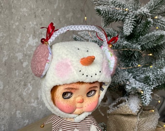 Snowman Blythe hat, Christmas hat for Blythe doll,  blythe winter hat, outfit blythe ,Blythe clothes, funny blythe hat