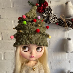 Cap Blythe Doll, Christmas tree hat for gbaby, Christmas hat for custom blythe ,Blythe clothes, accessory for blythe