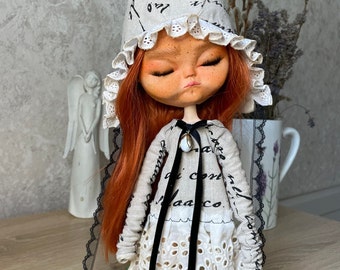 Ropa Blythe, Vestido y sombrero Blythe vintage, Atuendo para muñeca, Ropa Blythe retro, Ropa para muñeca ooak, Vestido boho Blythe