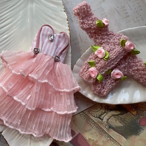 Blythe doll clothes, pink blythe costume, blythe doll  dress  and sweater, blythe custom doll outfit dress, doll clothing  accessories
