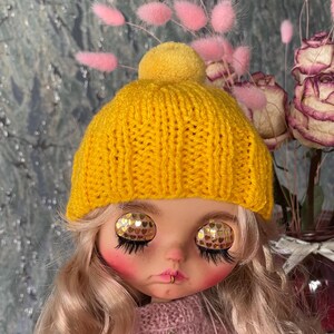 Yellow Knitted Hat for Blythe, Blythe doll clothes, ooak blythe doll  hat, blythe outfit, blythe winter hat, Licca clothes, Qbaby  doll hat