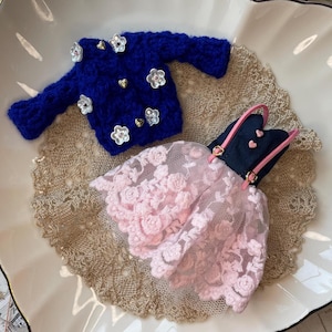 Blythe doll clothes, blue  blythe costume, blythe doll dress  and sweater, blythe custom doll outfit dress,doll clothing accessories,OB22/24