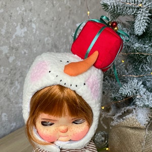 Snowman Blythe hat, Christmas hat for Blythe doll,  blythe winter hat, outfit blythe ,Blythe clothes, cute  blythe hat