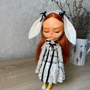 Blythe vintage dress, Blythe dress, Blythe bunny hat, Blythe doll dress, boho blythe dress, Retro blythe dress, Outfit for blythe doll