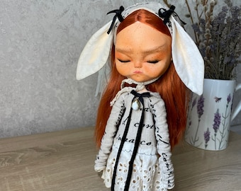Blythe vintage dress, Blythe dress, Blythe bunny hat, Blythe doll dress, boho blythe dress, Retro blythe dress, Outfit for blythe doll