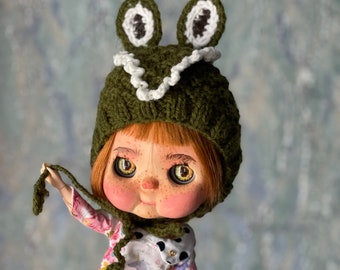 Cute crocodile hat  for blythe doll , blythe custom outfit,  funny’s hat for qbaby, hat for blythe, accessory for blythe,  blythe winter hat