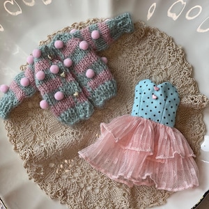 Blythe doll clothes, pink blythe costume, blythe doll dress  and sweater, blythe custom doll outfit dress,doll clothing accessories,OB 22/24