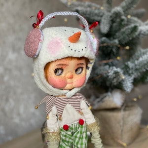 Snowman Blythe suit, Christmas hat for Blythe doll,  blythe winter hat, outfit blythe ,Blythe clothes, funny blythe jumpsuit
