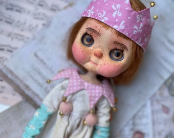 Costume for blythe doll, Blythe сloan outfit, Vintage clothes for Blythe, clown jumpsuit for blythe and accessories, cute  clothes for doll