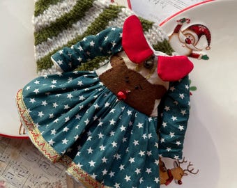 Vestido navideño para muñeca Blythe Ropa navideña para Neo Blythe, Traje con gorro para Blythe personalizado, Regalo navideño Conjunto de ropa de punto Blythe con gorro
