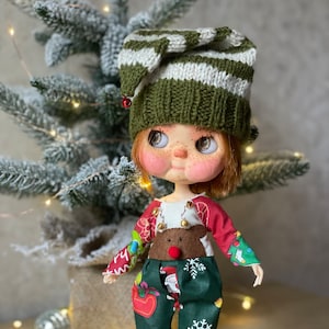Christmas suit for blythe, outfit blythe, Elf cap for blythe, cap and jumpsuit  for blythe , pointed hat for blythe, clothes and blythe