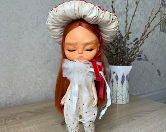 Vintage kledingset voor blythe-pop, paddenstoelhoed en jumpsuit, outfit voor blythe, bohokleding Blythe, retro kledingpop