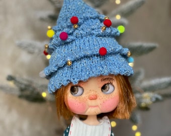 Hat for Blythe Doll, Christmas tree hat for gbaby, Christmas hat for custom blythe ,Blythe clothes, accessory for blythe, blythe outfits