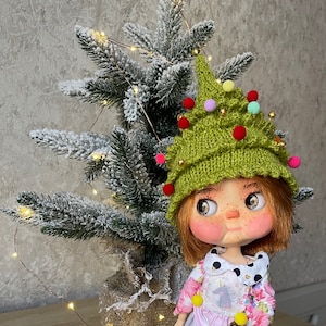 Hat for Blythe Doll, Christmas tree hat for gbaby, Christmas hat for custom blythe ,Blythe clothes, accessory for blythe, blythe outfits