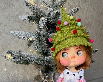 Hat for Blythe Doll, Christmas tree hat for gbaby, Christmas hat for custom blythe ,Blythe clothes, accessory for blythe, blythe outfits