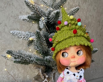 Hat for Blythe Doll, Christmas tree hat for gbaby, Christmas hat for custom blythe ,Blythe clothes, accessory for blythe, blythe outfits