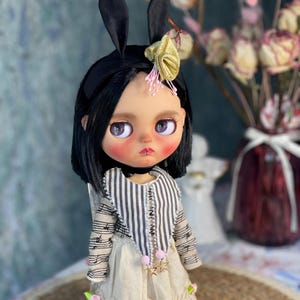 Blythe gothic dress with headband, outfit for blythe dolls in vintage style, Outfit includes two items boho blythe dress, Retro blythe dress
