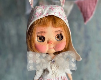 Blythe clothes and bunny hat , princess  blythe dress,  Blythe outfit, blythe boho dress, blythe doll custom outfit, blythe accessories