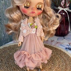 Blythe doll clothes, pink blythe costume, blythe doll  dress  and sweater, blythe custom doll outfit dress, doll clothing  accessories