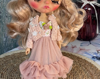 Blythe dockkläder, rosa blythe kostym, blythe dockklänning och tröja, blythe anpassad dockdräkt, dockkläder för accessoarer