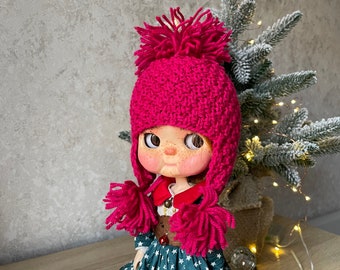 Blythe crimson color hat, Hat for Blythe doll, blythe doll hat, Knitted blythe outfit, blythe doll clothes, crochet blythe hat,Licca clothes