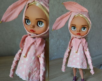 Vintage Blythe doll set dress and hat - Blythe clothes -Blythe doll hat - Boho dress for blythe -Blythe dress -Blythe outfit - Blythe bonnet