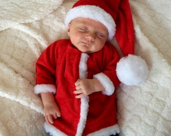plush red or green Christmas outfit costume photo props infant newborn Santa or Elf coat and hat for babies and toddlers