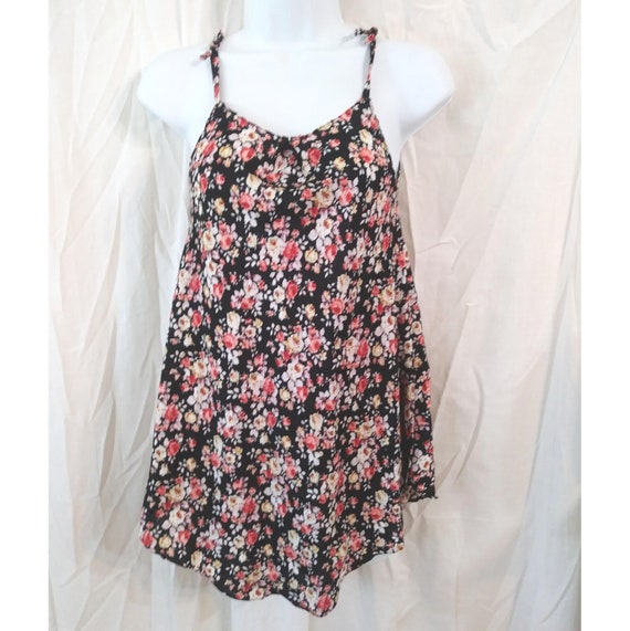 Black Floral Spaghetti Strap Top Extra Long Tank Top With